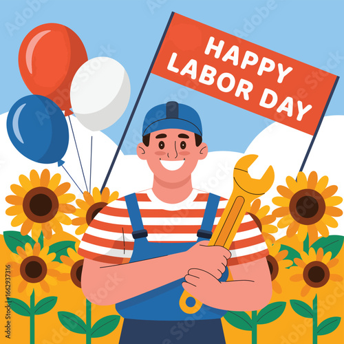 Flat Happy Labor Day illustration background