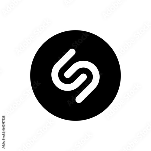 White stylized s shape within a black circle creating a modern and minimalist graphic representation icon