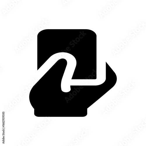 Illustration of a hand holding up a black card with rounded corners in a simple black and white style