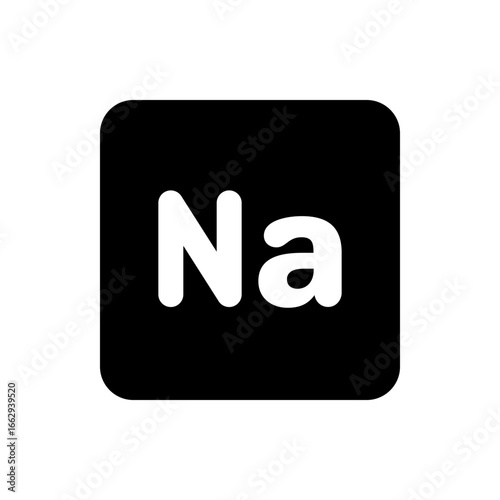 Illustration of a black rounded square containing the white letters na representing sodium element symbol