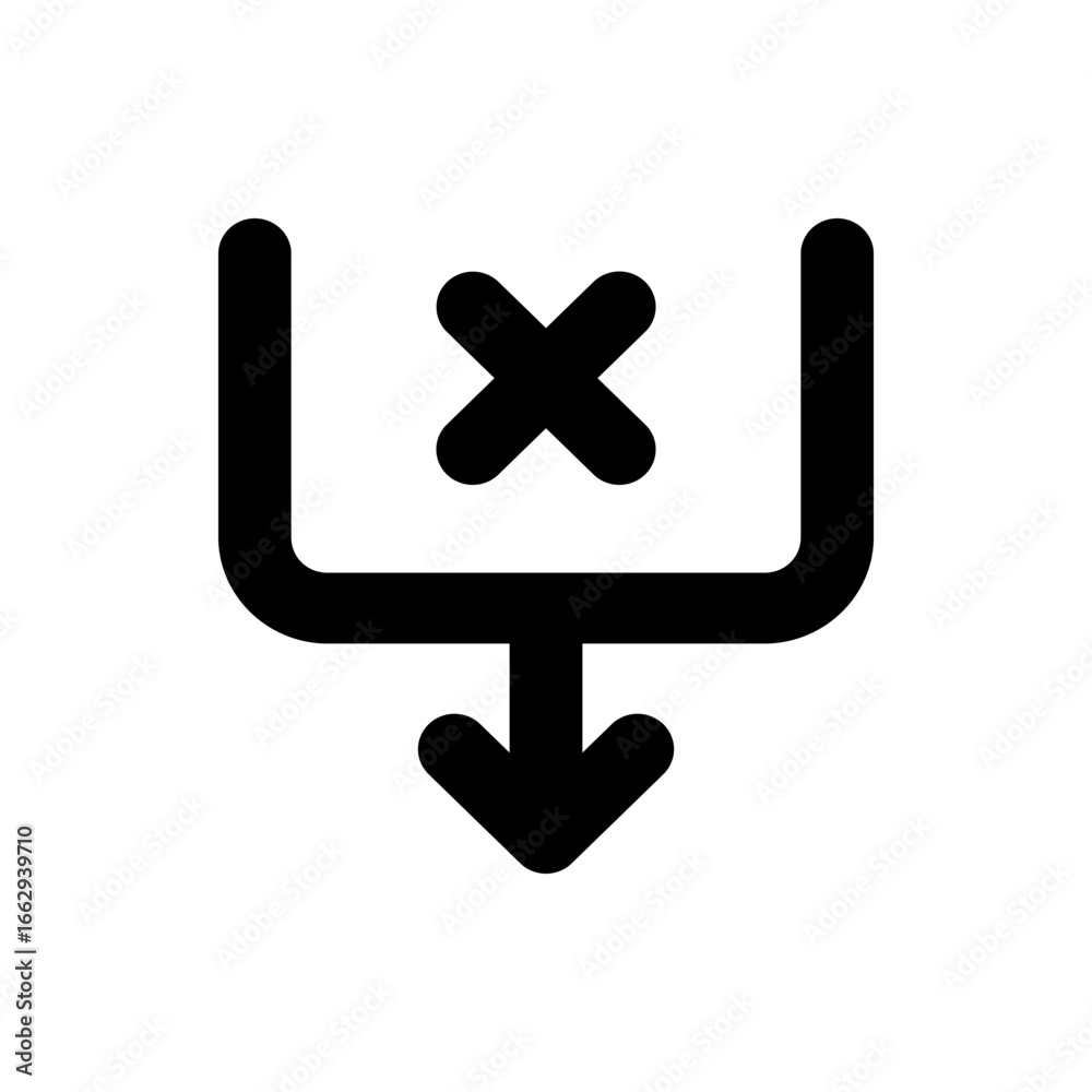 Fototapeta premium Black download icon with an x mark inside a box and an arrow pointing down on a white background image