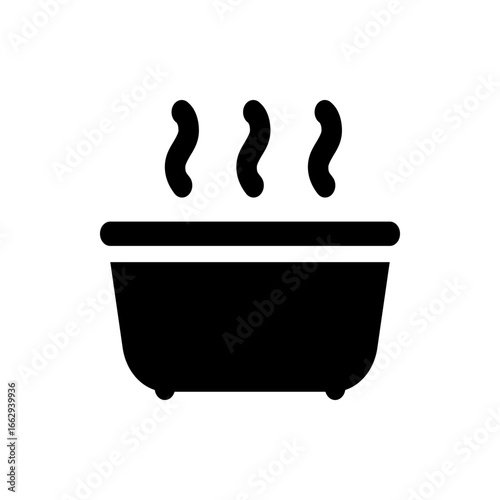 Illustration of a black bathtub with three steam lines rising, set against a white background design art