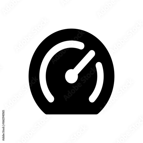 Illustration of a black and white speedometer with a needle indicating speed or performance level meter
