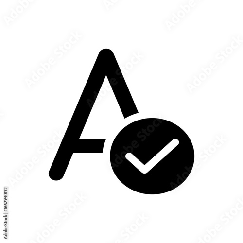 Letter a with a checkmark inside a circle indicating approval or validation in a simple graphic design