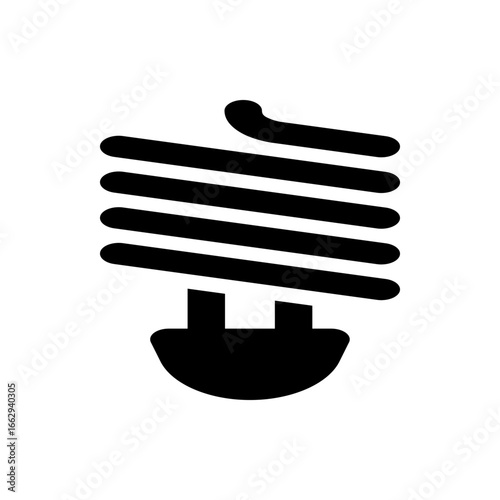 Illustration of a black compact fluorescent light bulb with a spiral shape on a white background space filling
