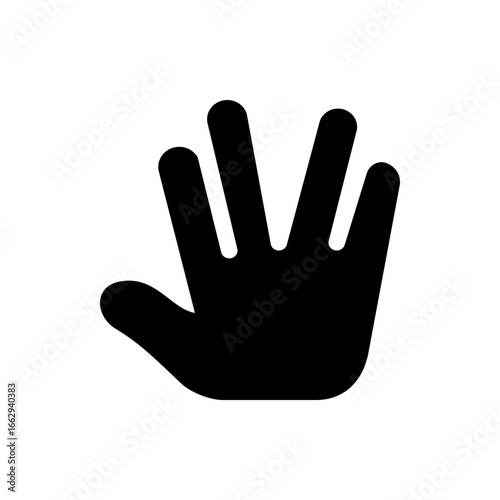Black silhouette of a hand with four fingers extended against a white background in a simple illustration
