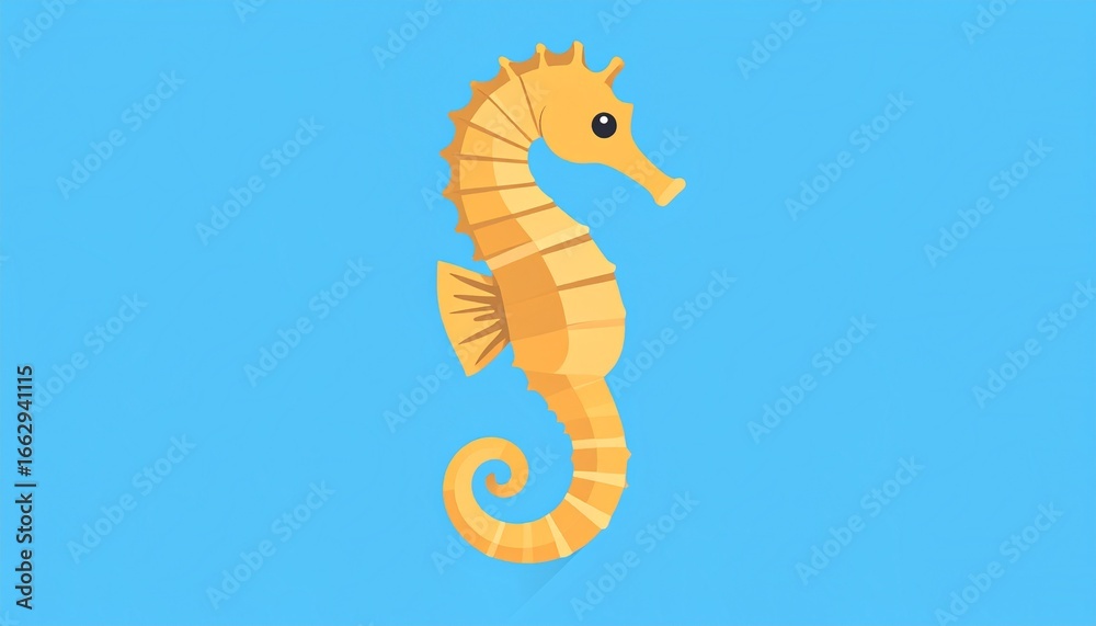 Fototapeta premium Flat Vector Icon of a Seahorse with a Curved Body