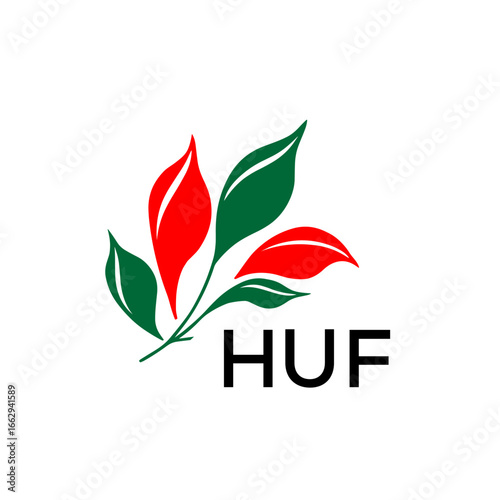 HUF Modern Abstract Leaf Logo Design – Red and Green Nature-Inspired Brand Icon, HUF Later Logo, 
