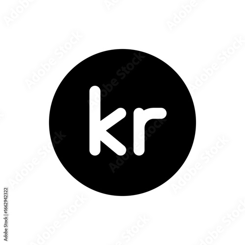 White kr currency symbol inside a black circle, representing the krona currency in a simple design