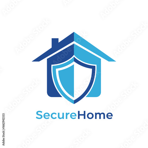 Secure Home logo design.  A house icon with a shield symbolizes home security.