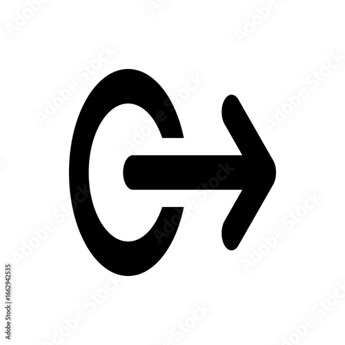 Black arrow emerging from a partial circle pointing to the right in a simple and minimalist style icon