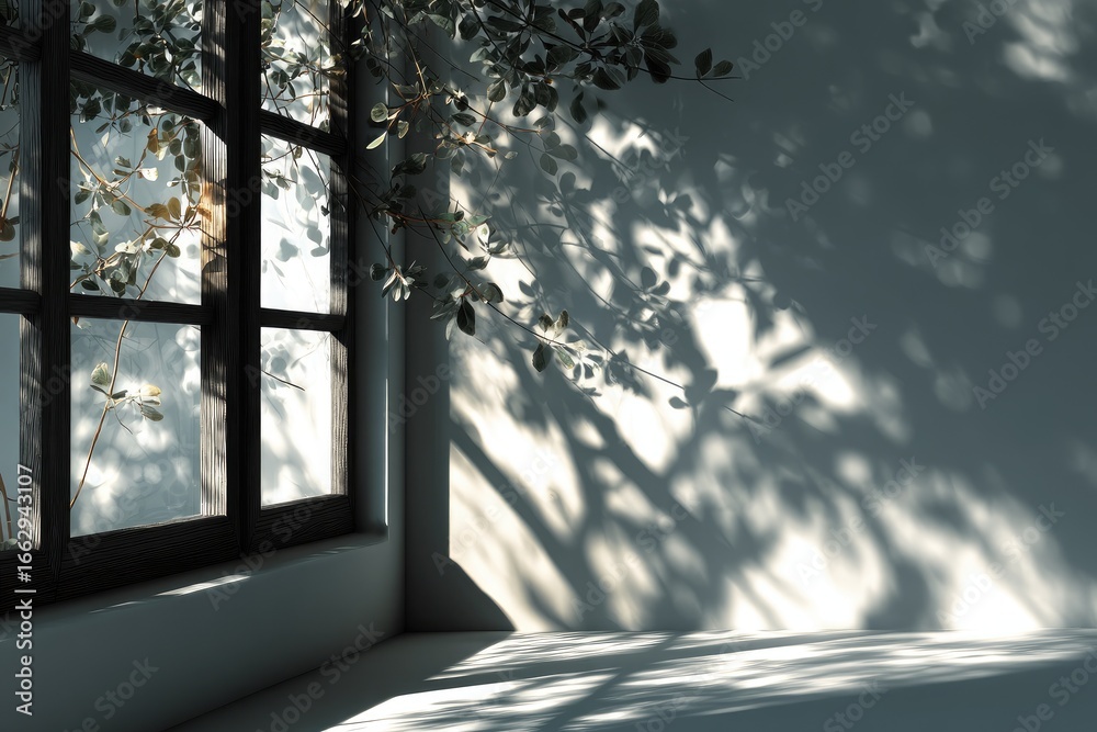 Obraz premium Sunlight streams through window, casting shadows