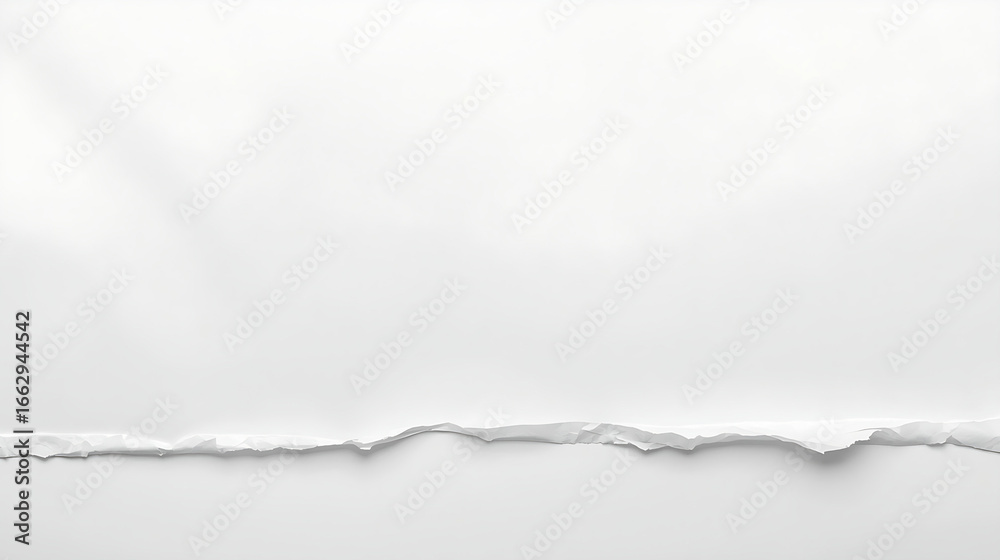Fototapeta premium The image features a torn white paper edge with a natural texture on a plain white background in a minimalistic style.