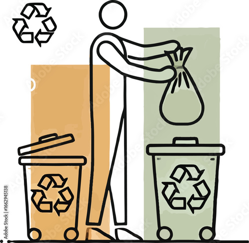 Person Recycling Waste in Green and Beige Bins recycle