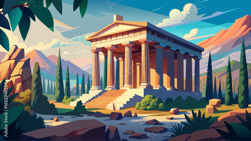 Ruins of a Classical Greek Temple at the Old Delphi Site