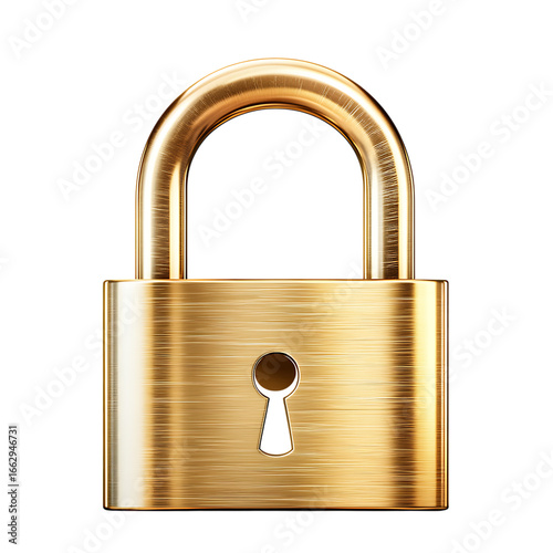 Golden padlock with keyhole shiny metallic textur png