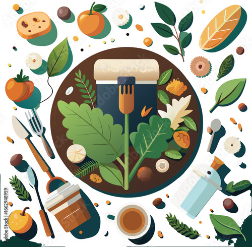 A flat lay of composting ingredients coffee ground.