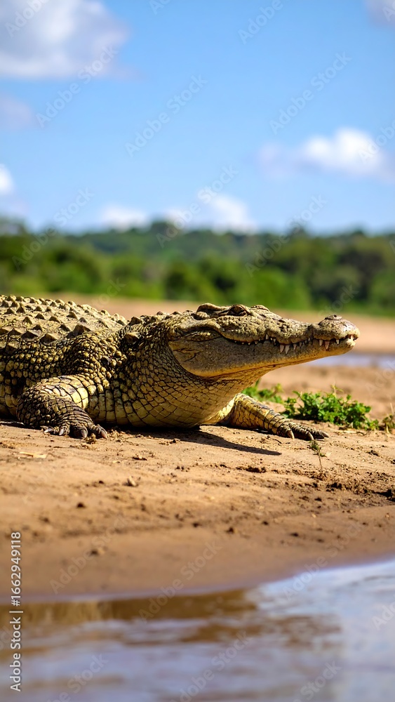 Obraz premium Crocodile resting on riverbank