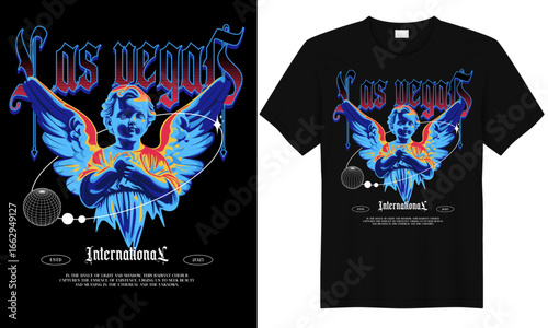 Los Angeles Angel T-shirt Design, Gothic Streetwear Graphic with Cherub Illustration and Urban Fashion Style
