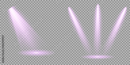 Concert lighting set includes soft beams Empty stage with spotlights. Light sources on dark wall, realistic soft concert light on abstract stage png. Multiple beam angles suit event or product scenes.