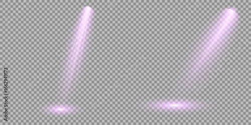 Concert lighting set includes soft beams Empty stage with spotlights. Light sources on dark wall, realistic soft concert light on abstract stage png. Multiple beam angles suit event or product scenes.
