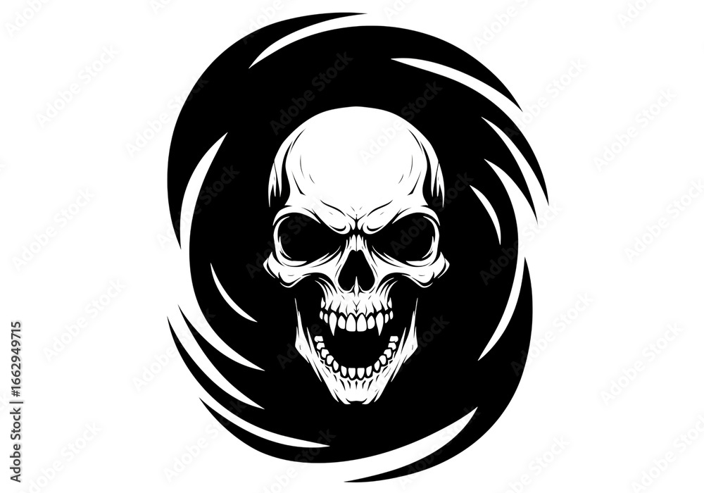 Obraz premium Graphic Skull Design Black and White Swirl Emblem on transparent background