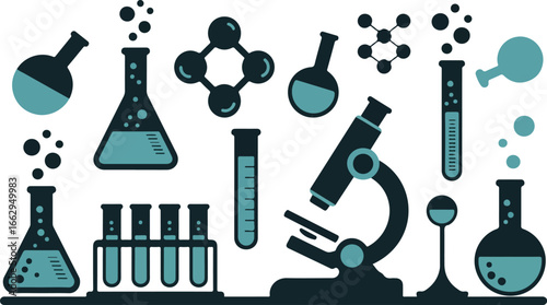 Laboratory equipment glassware and flasks vector illustration set