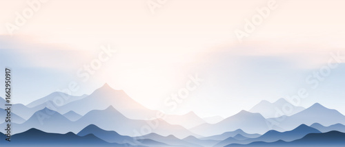Sunrise in the mountains, ridges in the morning light, minimalistic landscape, vector illustration