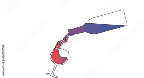 Vibrant red wine pouring from a gradient bottle into a clear glass during a celebratory evening
