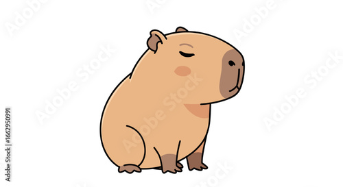 This adorable capybara is so relaxed and content sitting calmly in a peaceful pose