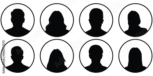 User avatar icon, profile symbol in outline and solid style, flat person icons. Avatar default user icon set. Social media user profile icon. Business man and woman icon set.  avatar icons collection 