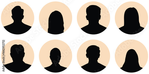 team group crowd pictogram set, social network community user interface symbol vector. Set man and woman head icon silhouette. Male and female avatar profile sign, face silhouette logo stock vector 