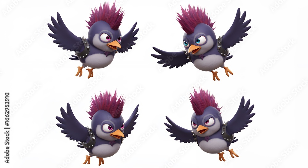 Obraz premium Cartoon birds flying vector illustrations