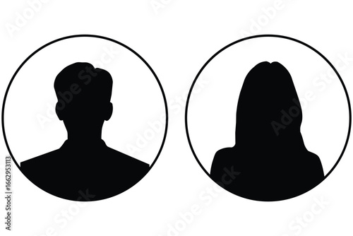 Man and woman user profile avatar icon set. Male and female face silhouette. Minimalist user grey avatar icon silhouette for profile picture website app ui ux placeholder account identification 