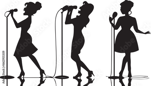 Silhouettes of women and girls in fashion vector illustration.