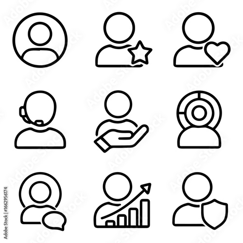 Nine Minimalist User Profile Icons with Added Attributes.