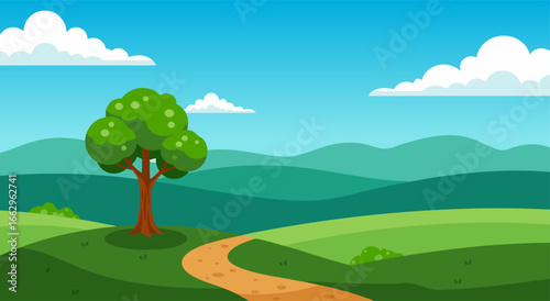 Serene Landscape Winding Path to Mountain Vista 