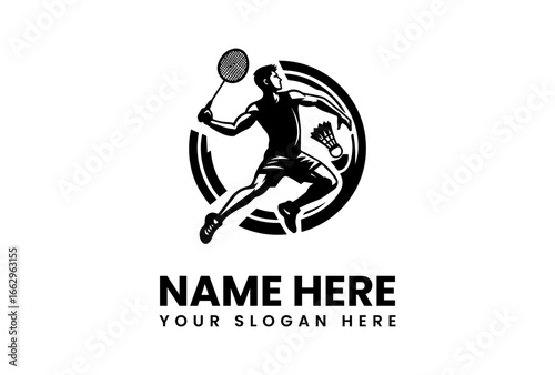 Dynamic Badminton Player Silhouette in Action.