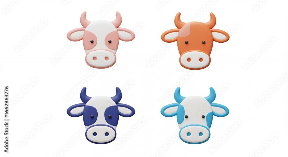 Obraz premium Four colorful cow faces design elements