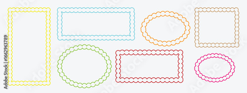 Zig zag wavy edge rectangle  and circle frame or border shapes set. Zigzag edges set. Wavy frame border set. 