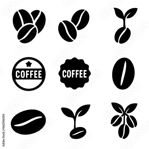 Artisanal Coffee Collection: A curated assortment of meticulously designed coffee bean elements, perfect for crafting exquisite designs, evoking the rich aromas of a contemporary cafe.