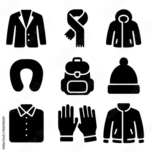 Fashion Icon Collection: A curated assembly of essential apparel icons, each representing a distinct element of style, arranged in a minimalist, eye-catching arrangement.