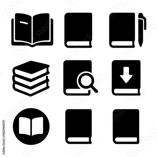 Books Icons: A curated collection of sleek, minimalist book icons, perfect for design projects that embody education and knowledge
