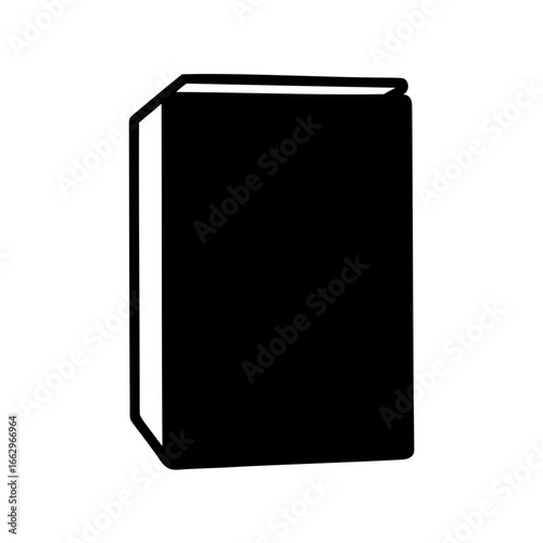 Stylized vector graphic of a closed book with a black cover