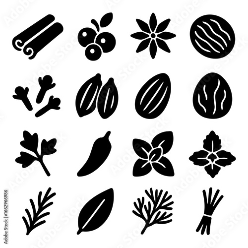 A Symphony of Flavors: A collection of diverse and aromatic herbs and spices, artfully arranged, each a culinary cornerstone in the rich tapestry of global cuisine.