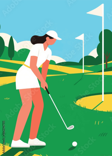 female golf athletes sport Illustrator Artwork design template poster