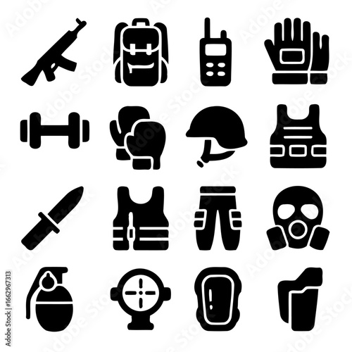 Military and Tactical Gear: A collection of rugged and essential military and tactical equipment, meticulously captured, offering a comprehensive view of items vital for operations and defense. 