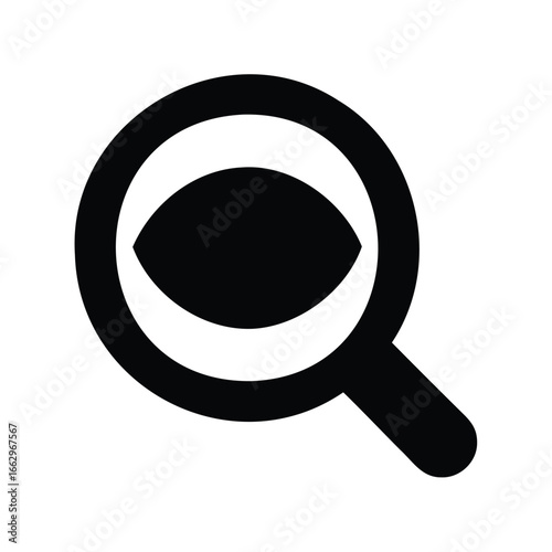 Stylized magnifying glass icon, search, inspection, discovery, find, eye shape, design