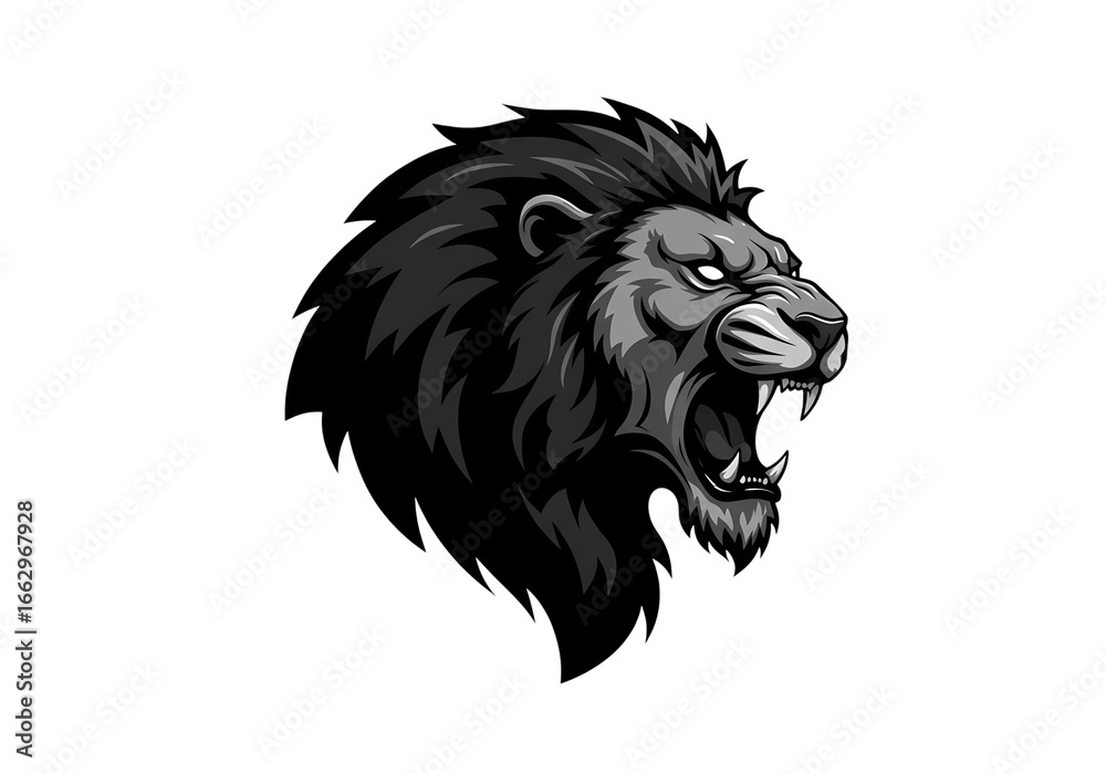 Obraz premium Pixel Art Lion Majestic Roar Monochrome Design on transparent background
