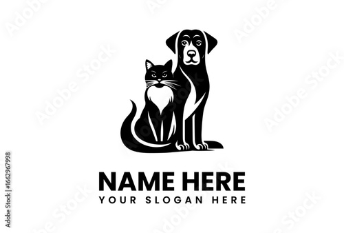 Stylized Black and White Cat and Dog Duo with Elegant Fur Details.